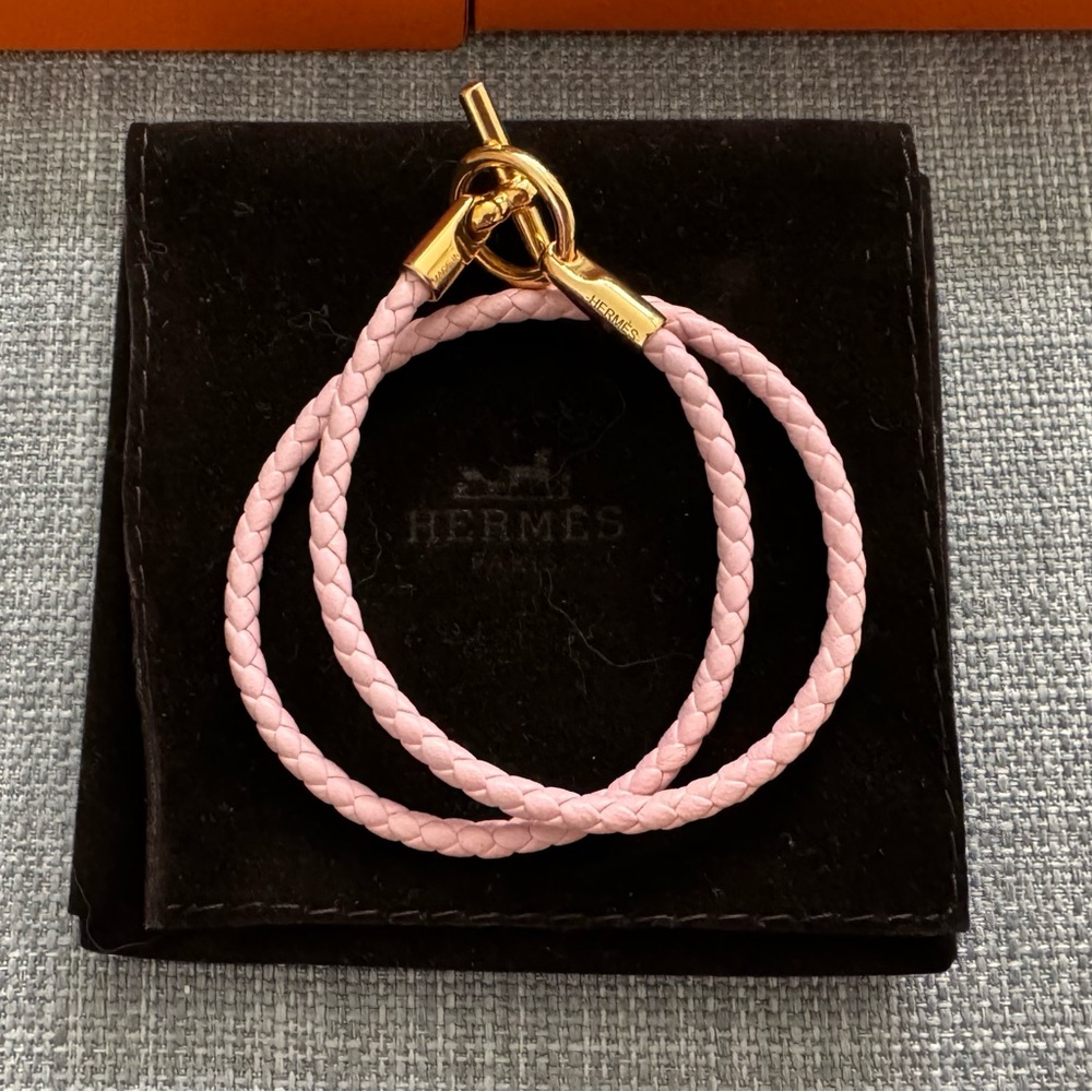Hermes Glenan Double Tour Bracelet in Rose Sakura with Rose Gold Hardware, Sz T1